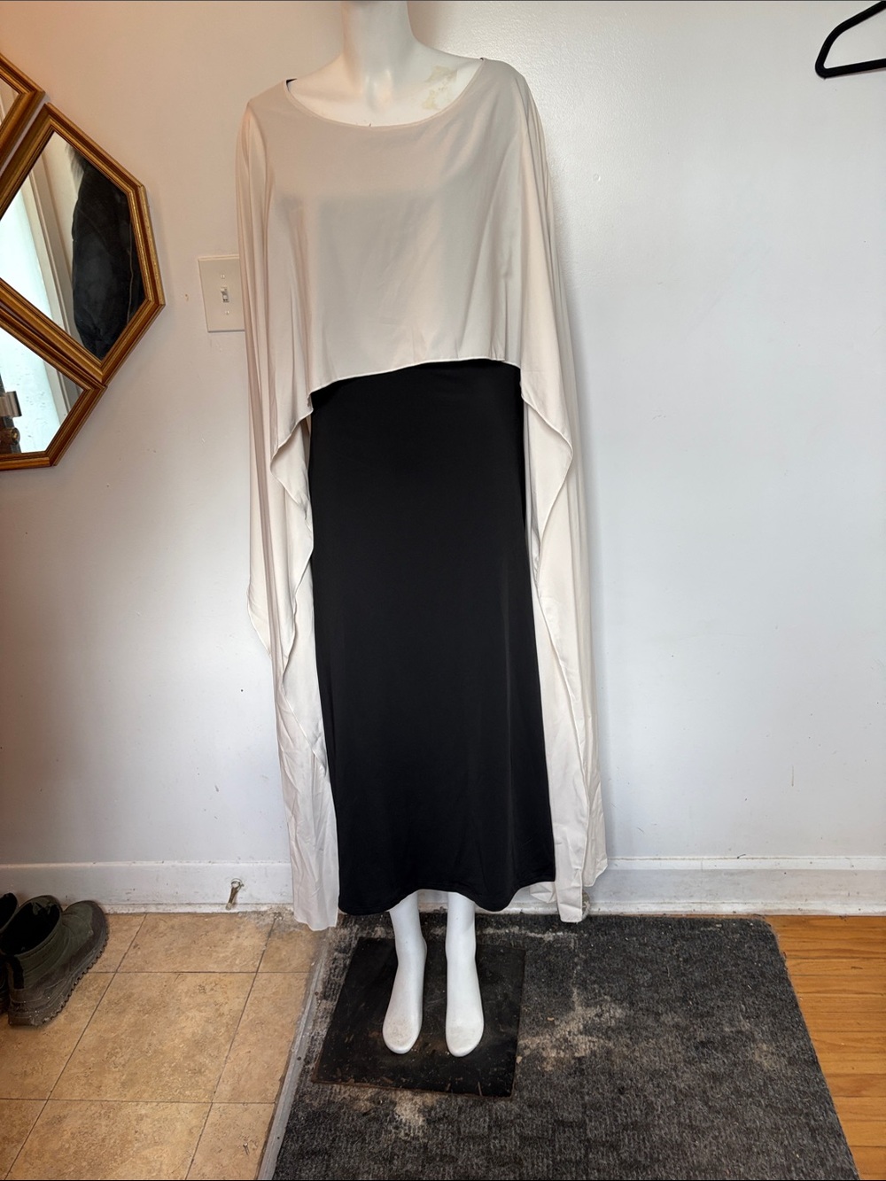 Two-Tone Black and White Draped Maxi Dress